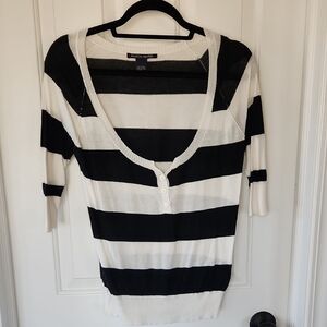 Boston Proper Black and White Striped Knit Top